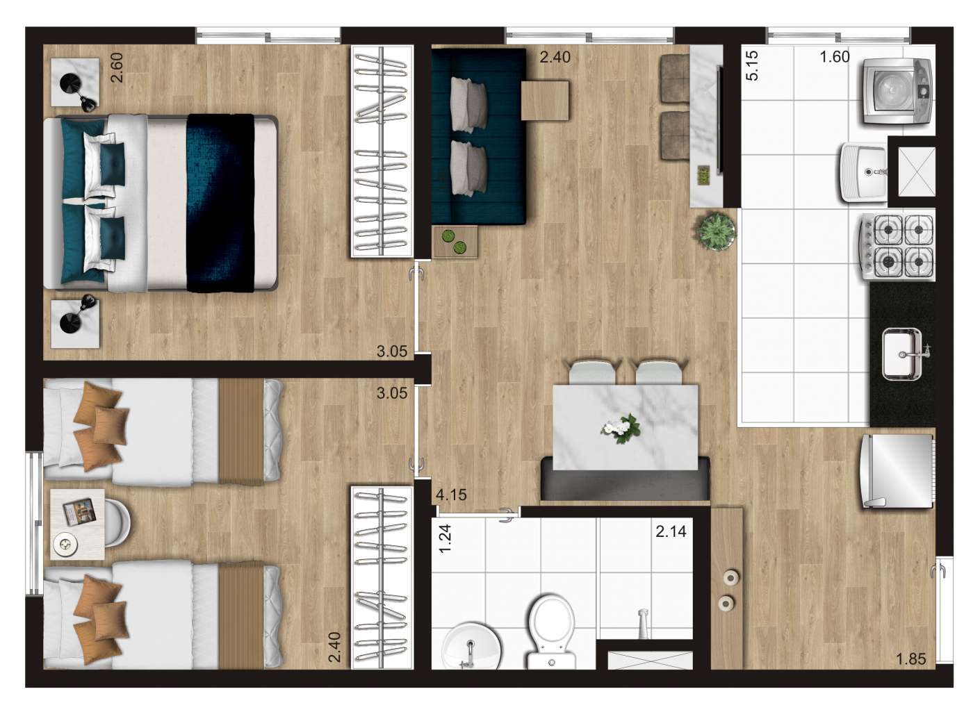 Planta tipo A - 2 DORMS KZ Panamby